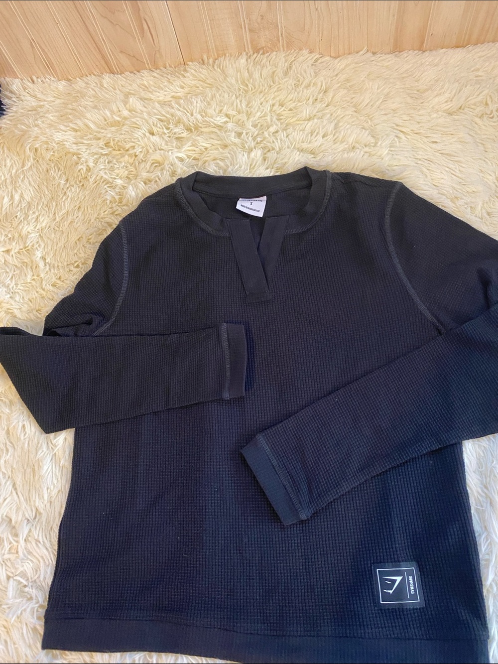 Men's Black Waffle Henley Sweater